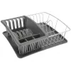 Metaltex Aquatex PLUS Dish Drying Rack with Drip Tray and Cutlery Holder, Silver/Anthracite 325026068