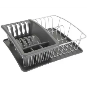 Metaltex Aquatex PLUS Dish Drying Rack with Drip Tray and Cutlery Holder, Silver/Anthracite 325026068