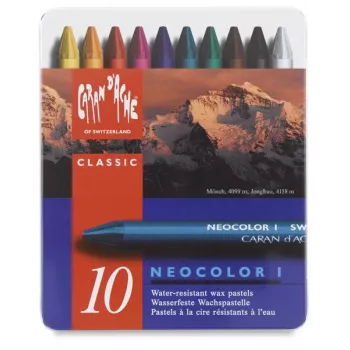 Caran d'Ache Neocolor I Wax Crayons, 10-Piece Set, Round, Paper Wrap, Homogeneous Colours 7000.310