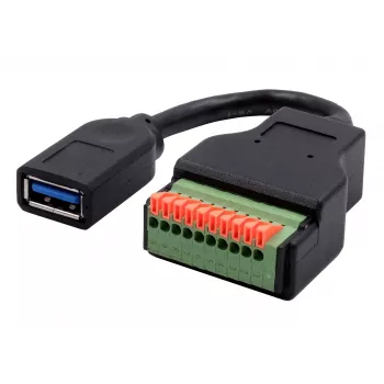 EXSYS EX-49126 USB-A socket to 10-Pin terminal block adapter cable with push button, USB 3.2 Gen 1, 15 cm