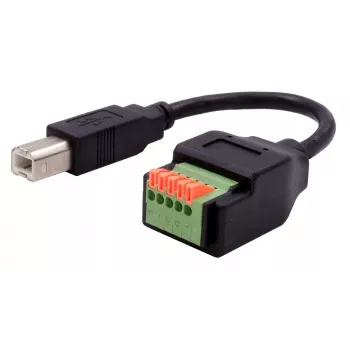 EXSYS USB-B Plug to 5-Pin Terminal Block Adapter Cable with Push Button, USB 2.0, 15 cm EX-49131