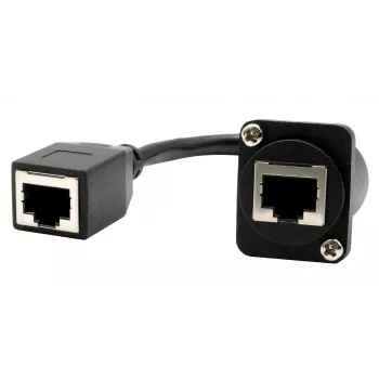 EXSYS D-type built-in RJ45 coupler, socket to socket, CAT.5e, 20 cm, shielded, black EX-49160