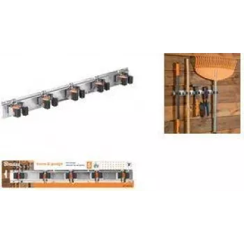 Bradas DIY-HG1212 5-slot broom and tool holder with metal rail and roller clamps