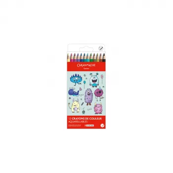 Caran d'Ache Swisscolor Kawaii Monsters water-soluble coloured pencils, 12-piece set, hexagonal cedar wood 1285.801