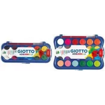 GIOTTO Poster Paint Set, 12 Colours, 30 mm Pots, High Opacity, Plastic Case, Includes Brush (F351200)