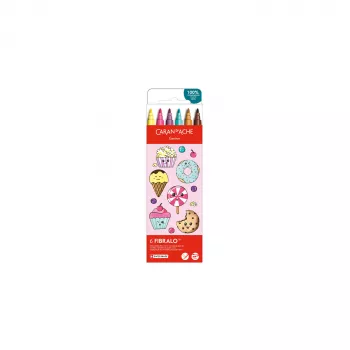 CARAN D'ACHE Fibralo Kawaii Candy Fibre Pens, Set of 6, Water-Based, Water-Soluble Ink, Usable Dry or Wet (185.802)