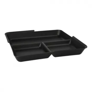 PAPSTAR Circulware Reusable Tray, Rectangular, 3 Compartments, Black, Polypropylene with 30% Mineral Fillers, 1 Piece (97023)