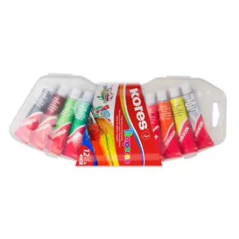 Kores Tempera Paint Set, 12 High-Pigment Colours in 12 ml Aluminium Tubes, Mixable, Plastic Case FF72412
