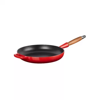 LE CREUSET Cast Iron Frying Pan with Wooden Handle 28 cm Red