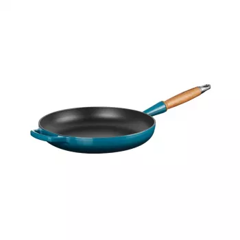 LE CREUSET Cast Iron Pan with Wooden Handle Ø28cm Blue