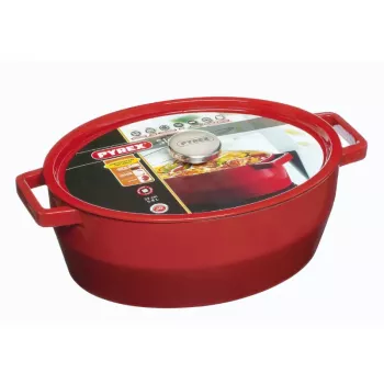 Pyrex Cast Iron Casserole Oval 5.8L Red 33x25cm