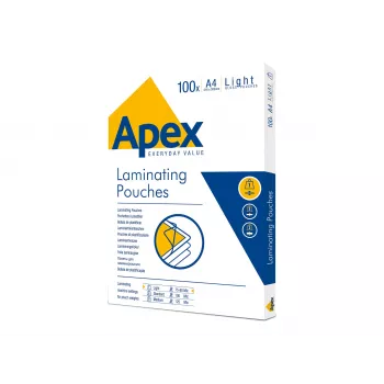 Fellowes Apex A4 Laminating Pouches for Light Use, Glossy, 80 Micron, Pack of 100