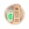 GOGREEN Compostable Picnic Tableware Set for 4 People, 24 Pieces, Plant-Based, Natural White