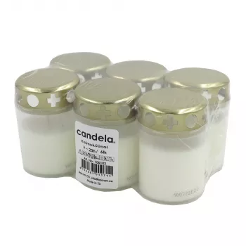 CANDELA Grave Candles with Lids, 6-Pack, ~20h Burn Time, White