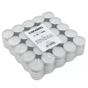 CANDELA Tealights 100 pcs, White, Unscented, 4 hrs Burn Time