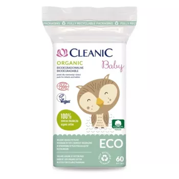 Cleanic Baby Eco Cotton Pads for Babies, 60 Pieces, 100% Natural Cotton, Hypoallergenic, Chlorine-Free