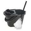 YORK 10L Floor Cleaning Kit with Lever Press Wringer and Microfibre Flat Mop, Grey/Red