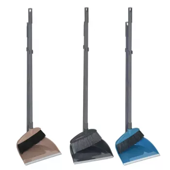 YORK dustpan with brush and handle, long handle, grey with blue accents