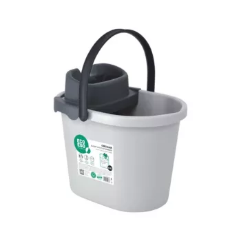 ECO EGO oval bucket with flat push-button wringer, 10 L, grey/green, polypropylene
