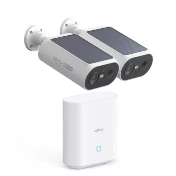 AOSU Smart Security SolarCam P1 SE System 2-Cam Kit, 2K QHD, Wireless, Solar-Powered, Colour Night Vision, Two-Way Audio, IP65, 2 Cameras