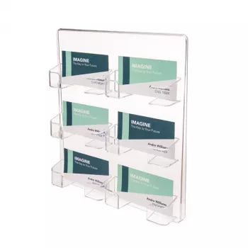 DEFLECTO 70601 Wall-Mounted Business Card Holder, 6 Compartments, Polystyrene, Transparent, Holds 300 Cards