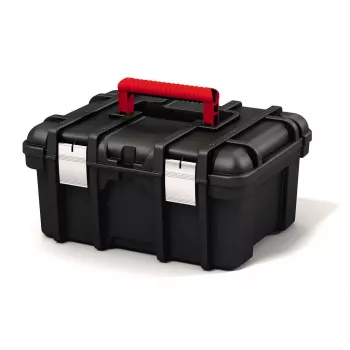 KETER DIY Tool Case 16, 41.9 x 32.7 x 20.5 cm, Black with Red Accents, Stackable, Metal Latches, Removable Tray