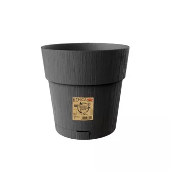 STEFANPLAST Ethica Round Plant Pot with Saucer, 25 cm, Grey, Recycled Plastic