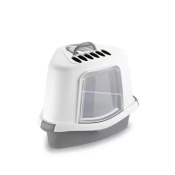 STEFANPLAST Sprint Corner Plus Hooded Corner Litter Tray 56x40x40cm White/Grey
