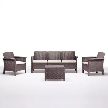 BICA Venezia 3 Beige Garden Furniture Set - 5-Seater Outdoor Lounge with Aluminium Frame, Rope Weave and Tempered Glass Table