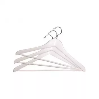 ORDINETT Wooden Clothes Hangers 3-Pack, White, 45 cm, Chrome Swivel Hook, Trouser Bar