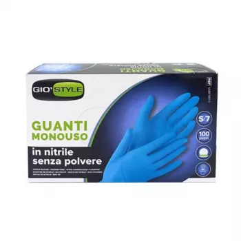 GIOSTYLE Nitrile Disposable Gloves, Powder-Free, Blue, Size S, 100 pcs, 24 cm Length, 0.05 mm Thick, Latex-Free, Food-Safe