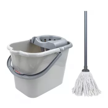 Sauber Oval Bucket 15L with Push Bar and Mop Set