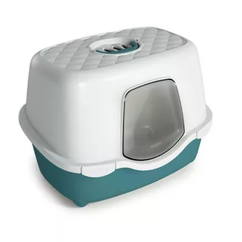 STEFANPLAST Tres Chic Covered Cat Litter Tray with Activated Carbon Filter, White/Green, 56x39x39 cm