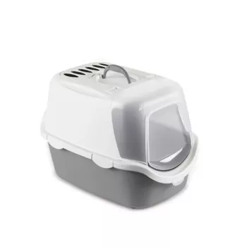 STEFANPLAST Cathy Easy Clean Hooded Cat Litter Tray 56x40x40cm White/Grey