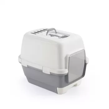 STEFANPLAST Cathy Clever & Smart Cat Litter Tray with Hood, White/Grey, 58x45x48 cm