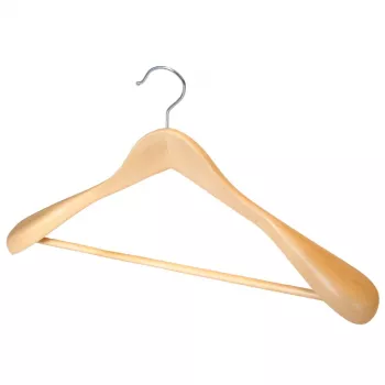 SAUBER Wide-Shoulder Wooden Clothes Hanger with 360° Swivel Hook and Non-Slip Trouser Bar