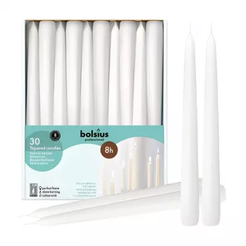 BOLSIUS Professional Taper Candles White 250/24mm 30-Pack