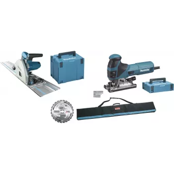 Makita Saw Set MEU029J (SP6000J + 4351FCTJ) - Plunge Saw and Orbital Jigsaw, Blue/Black