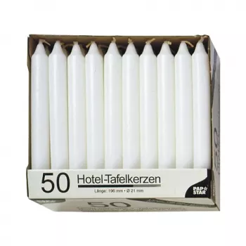 PAPSTAR Taper Candle White 196 mm Height 22 mm Diameter, 100 Pieces, Paraffin, 7 h Burn Time