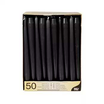 PAPSTAR Taper Candles 22 x 250 mm, Black, 50-Pack (10392)