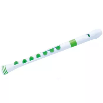 NUVO Recorder+ White-Green Soprano Recorder, German Fingering, C Tuning, ABS Plastic, with Case, Cleaning Rod and Fingering Chart