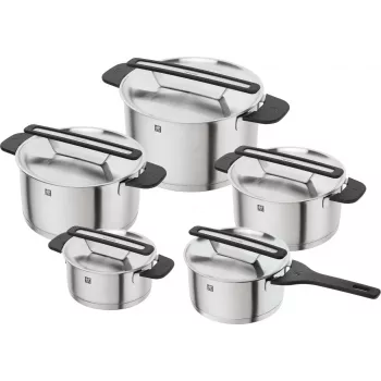 ZWILLING MORE 5-Piece stainless steel cookware set with glass lids, induction-compatible