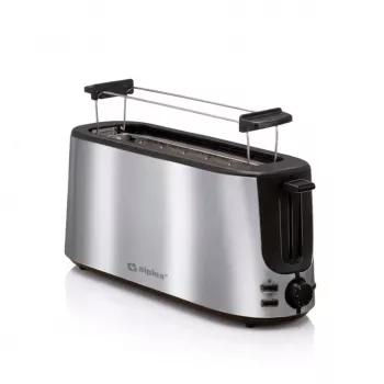ALPINA ALP-SI-47351 2-Slice Toaster, 1000 W, Silver Stainless Steel, 6 Browning Levels, Defrost, Reheat, High Lift, Removable Crumb Tray
