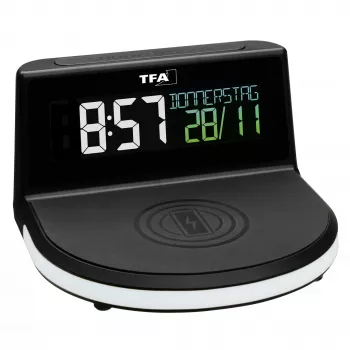 TFA Dostmann 60.2028.01 Digital Alarm Clock with Wireless Charging Dock CHARGE