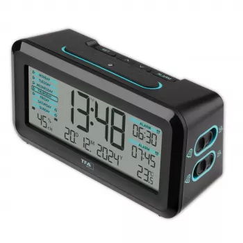 TFA Dostmann 60.2562.01.GB Radio Alarm Clock Black Light Blue