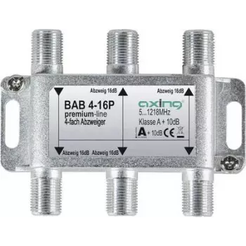 AXING BAB 4-16P - 4-Way Satellite Splitter, 16 dB Tap Loss, 5-2400 MHz, F Connectors