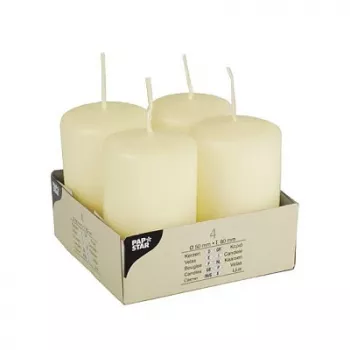 PAPSTAR pillar candles 8 cm, ivory, 4-pack (15361)