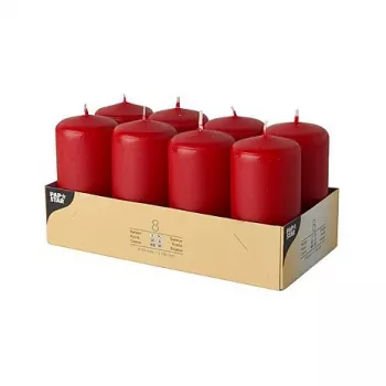 PAPSTAR pillar candles 10 cm, red, 8-pack (17987)