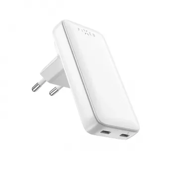 Fixed Slim Traveller 2xUSB-C Travel Charger with World Adapters, GaN, 45W – White