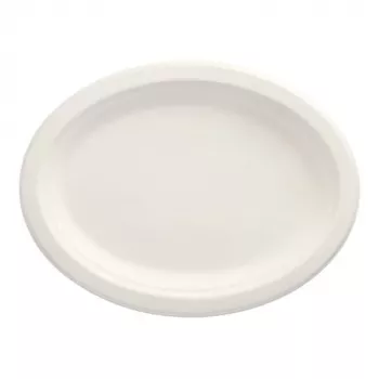 PAPSTAR pure Oval Sugarcane Plates 260 x 200 mm, 50 Pieces, Compostable, Microwave-Safe 89741
